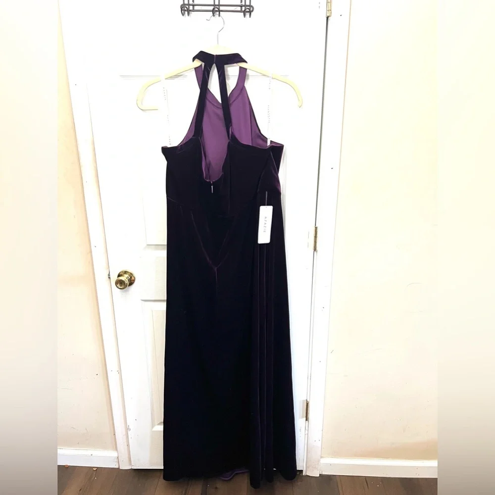 Azazie Larice Grape Aline High Neck Velvet Dress Plus Size 22 New